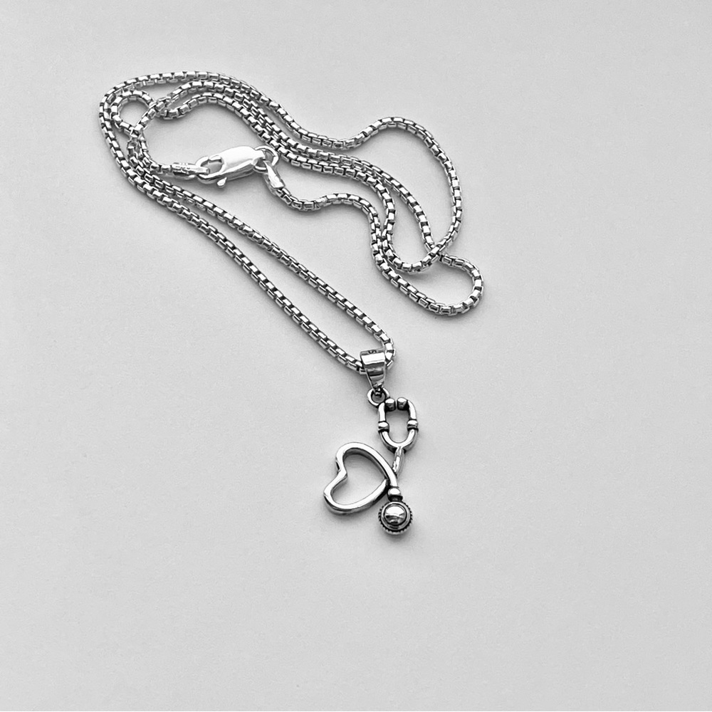 Sterling Silver Heart Stethoscope Necklace, Doctor Necklace, SIlver Necklace